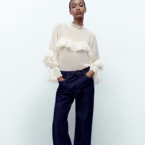 Zara semi sheer ruffle blouse - Picture 1 of 10
